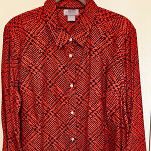 JC Penney JCP 70% Cotton/30% Silk Long Sleeved Dark Orange and Black Shirt XL